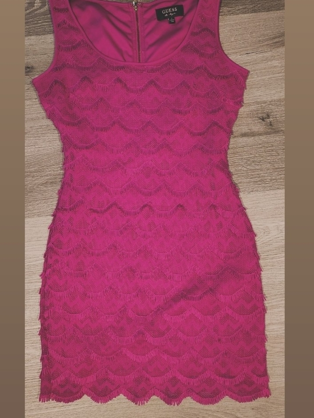 GUESS Hot Pink Lace Scoop Neck Mini Dress
